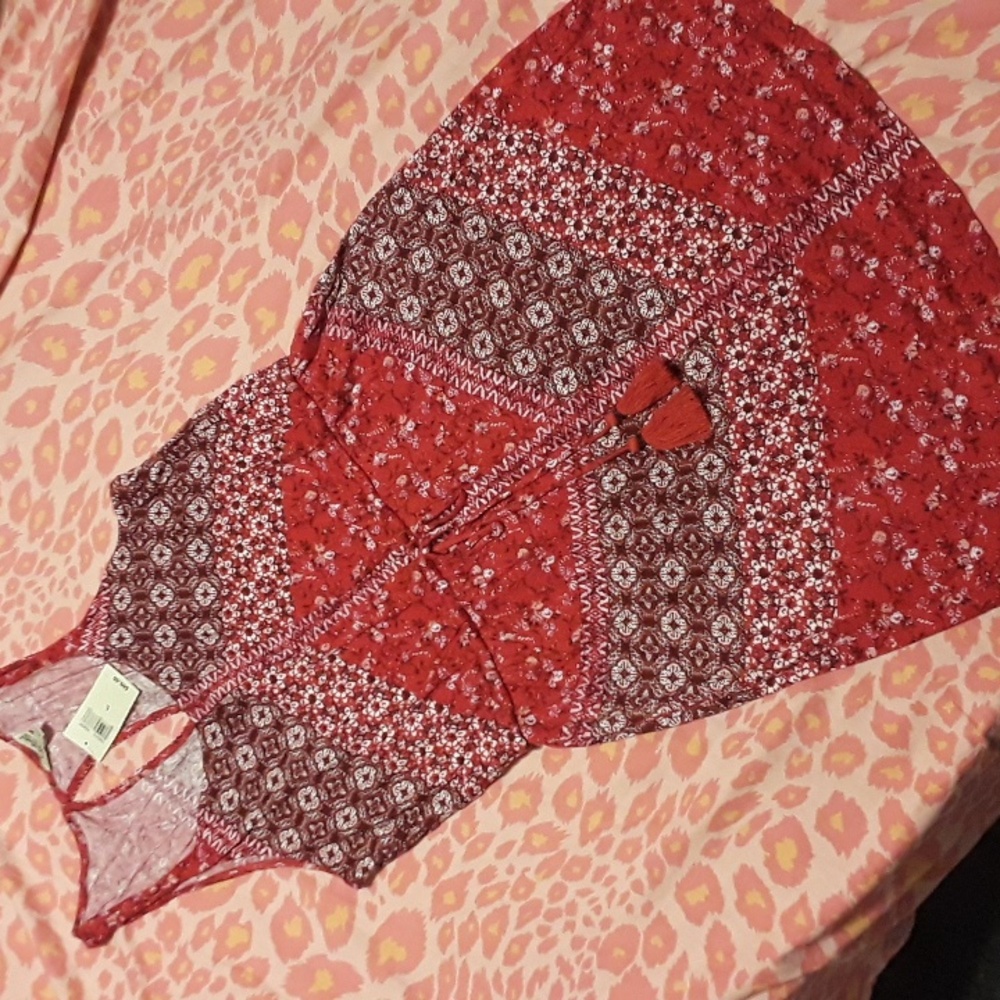 Lucky Brand Red Patterned Sleeveless Mini Dress